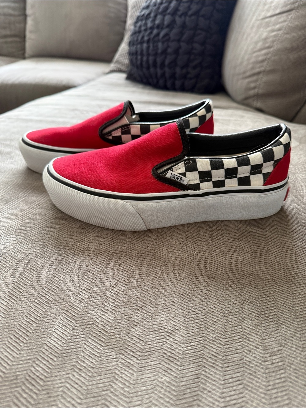 Vans Women’s Slip-On Checkerboard Red and Black Canvas Sneakers